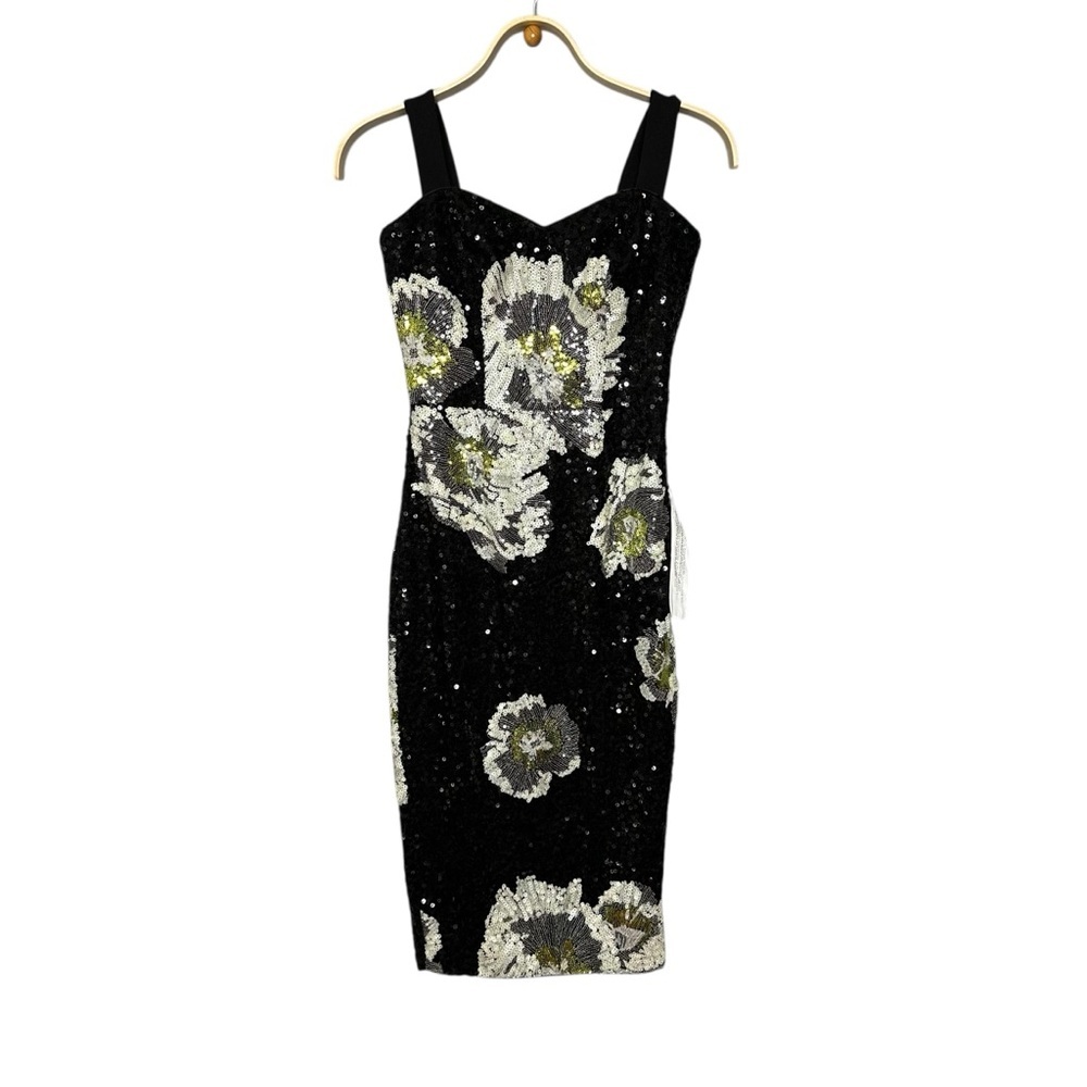 Dress the Population Nicole Black Sequin Floral Print Dress. Sz: S - Picture 4 of 13